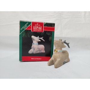1991 Hallmark Keepsake Christmas Ornament Folk Art Reindeer - Handcrafted Wood